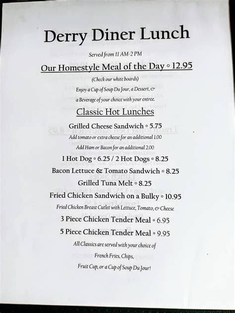 Derry diner menu  See More Items